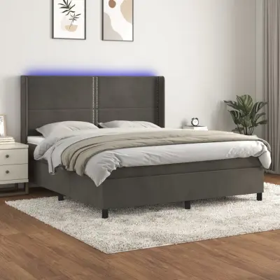 The Living Store Box spring postelja z vzmetnico LED temno siva 180x200 cm žamet - Box Spring Postelja