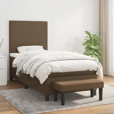 The Living Store Box spring postelja z vzmetnico temno rjava 90x200 cm blago - Box Spring Postelja