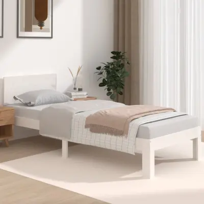 The Living Store Posteljni okvir bel iz trdnega lesa 75x190 cm - Posteljni Okvir