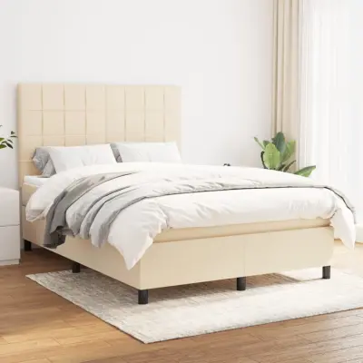 The Living Store Box spring postelja z vzmetnico krem 140x190 cm blago - Box Spring Postelja
