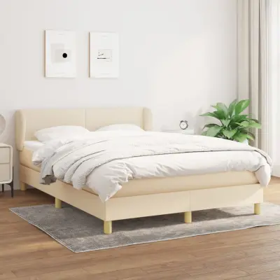 The Living Store Box spring postelja z vzmetnico krem 140x190 cm blago - Box Spring Postelja