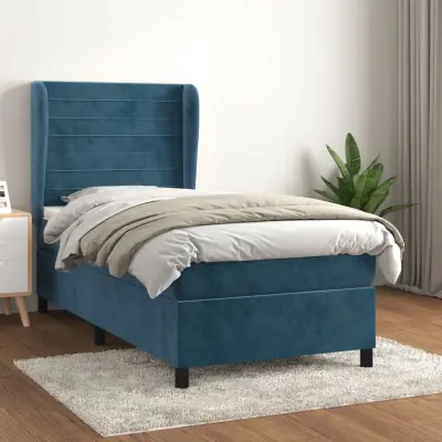 The Living Store Box spring postelja z vzmetnico temno modra 80x200 cm žamet - Box Spring Postelja