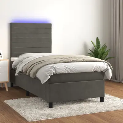 The Living Store Box spring postelja z vzmetnico LED temno siva 80x200 cm žamet - Box Spring Postelja