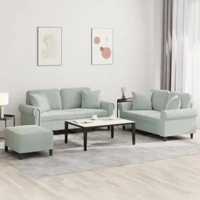 The Living Store Sedežna garnitura 3-delna z vzglavniki svetlo siv žamet - Sedežna Garnitura