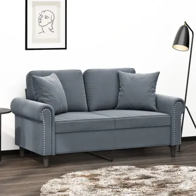The Living Store Kavč dvosed z okrasnimi blazinami temno siv 120 cm žamet - Dvosed