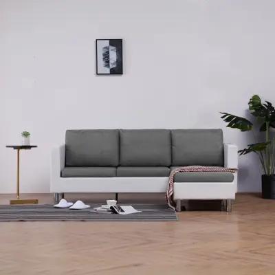The Living Store Kavč trosed z blazinami belo umetno usnje - Kavč