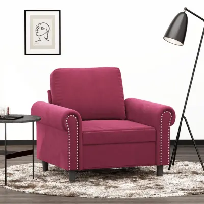 The Living Store Fotelj vinsko rdeč 60 cm žamet - Enosed