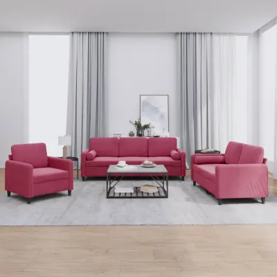 The Living Store Sedežna garnitura z vzglavniki 3-delna vinsko rdeč žamet - Sedežna Garnitura
