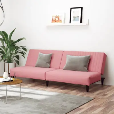 The Living Store Kavč dvosed z ležiščem roza žamet - Raztegljiv Kavč