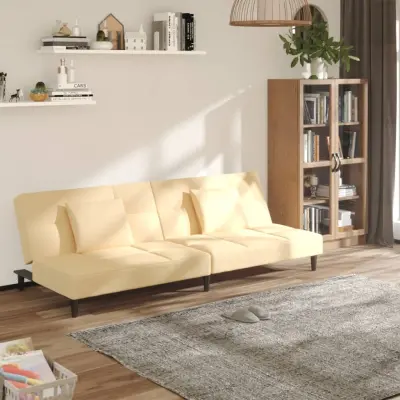 The Living Store Kavč dvosed z ležiščem in dvema blazinama krem žamet - Raztegljiv Kavč