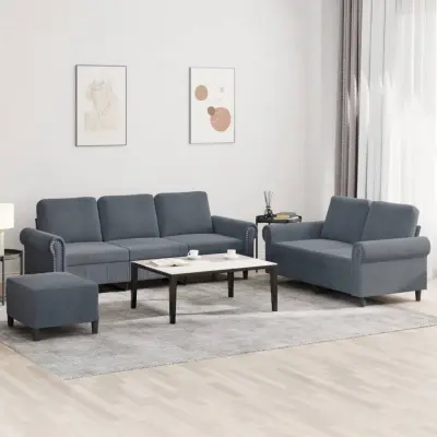 The Living Store Sedežna garnitura 3-delna z blazinami temno siv žamet - Sedežna Garnitura