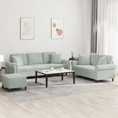 The Living Store Sedežna garnitura 3-delna z vzglavniki svetlo siv žamet - Sedežna Garnitura