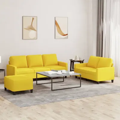 The Living Store Sedežna garnitura 3-delna z blazinami svetlo rumeno blago - Sedežna Garnitura