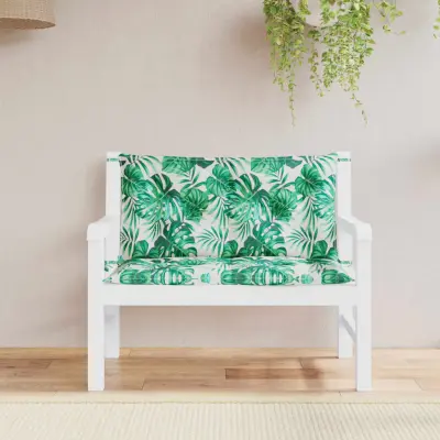 The Living Store Blazina za vrtno klop 2 kosa vzorec listov 100x50x7 cm tkanina - Blazina Za Vrtno Klop