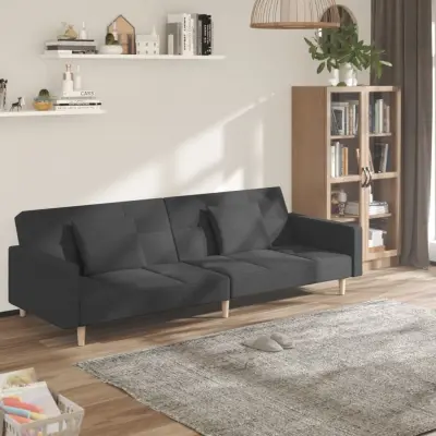 The Living Store Kavč dvosed z ležiščem in dvema blazinama temno sivo blago - Raztegljiv Kavč