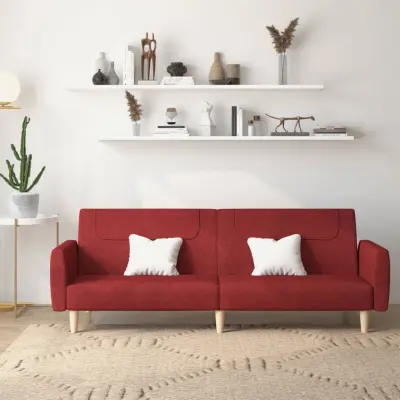 The Living Store Kavč dvosed z ležiščem vinsko rdeče blago - Raztegljiv Kavč
