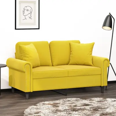 The Living Store Kavč dvosed z okrasnimi blazinami rumen 120 cm žamet - Dvosed