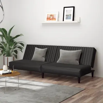 The Living Store Kavč dvosed z ležiščem črno umetno usnje - Raztegljiv Kavč