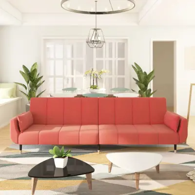 The Living Store Raztegljiv kavč dvosed z blazinama roza žamet - Raztegljiv Kavč