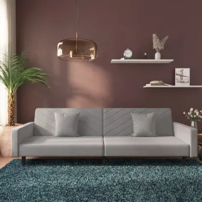 The Living Store Kavč dvosed z ležiščem in dvema blazinama svetlo siv žamet - Raztegljiv Kavč