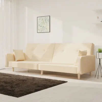 The Living Store Kavč dvosed z ležiščem in dvema blazinama krem blago - Raztegljiv Kavč