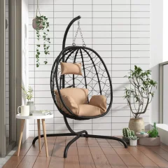 The Living Store Viseči stol jajček z blazino taupe poli ratan in jeklo - Viseči Stol Jajček