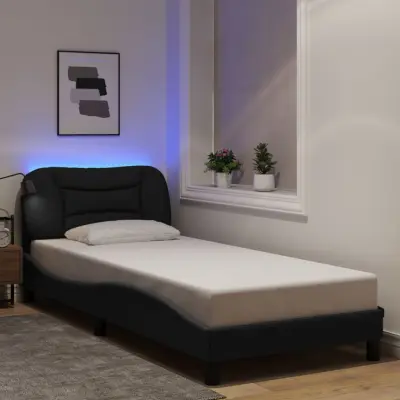 The Living Store Posteljni okvir z LED lučkami črn 90x200 cm tkanina - Posteljni Okvir