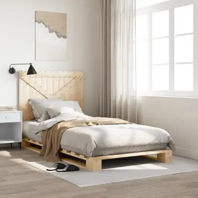 The Living Store Posteljni okvir z vzglavjem 100x200 cm trdna borovina - Posteljni Okvir