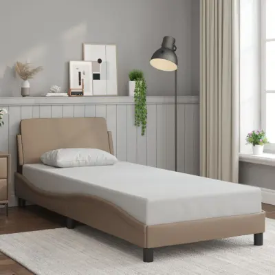 The Living Store Posteljni okvir z vzglavjem kapučino 80x200 cm umetno usnje - Posteljni Okvir