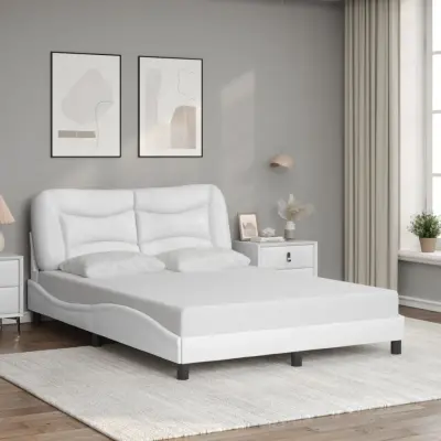 The Living Store Posteljni okvir z vzglavjem bel 140x200 cm umetno usnje - Posteljni Okvir
