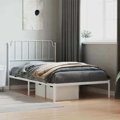 The Living Store Kovinski posteljni okvir z vzglavjem bel 107x203 cm - Posteljni Okvir