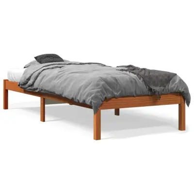The Living Store Posteljni okvir brez vzmetnice voščeno rjav 90x190 cm borovina - Posteljni Okvir