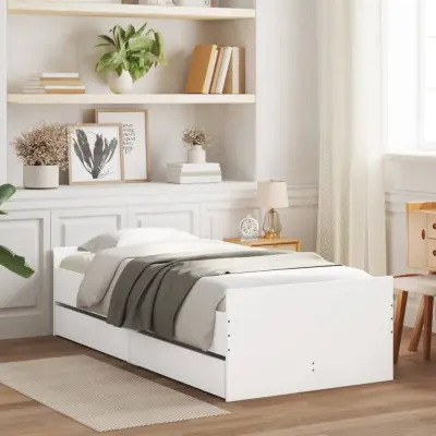The Living Store Posteljni okvir s predali bel 90x190 cm - Posteljni Okvir