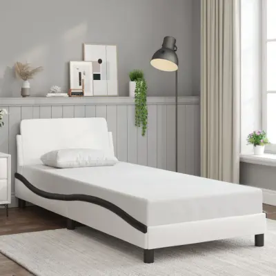 The Living Store Posteljni okvir z vzglavjem bel in črn 90x200 cm umetno usnje - Posteljni Okvir