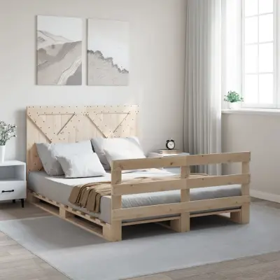 The Living Store Posteljni okvir z vzglavjem 140x200 cm trdna borovina - Posteljni Okvir