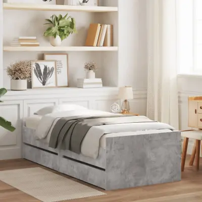 The Living Store Posteljni okvir s predali betonsko siv 90x200 cm - Posteljni Okvir