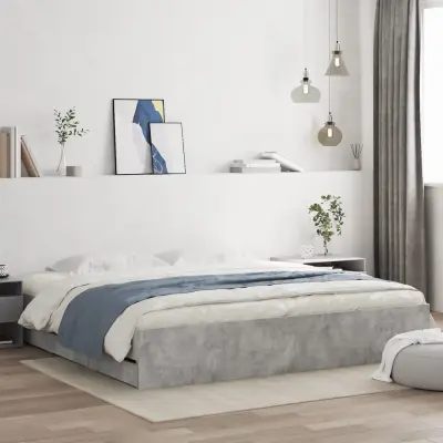 The Living Store Posteljni okvir s predali betonsko siv 200x200cm inženirski les - Posteljni Okvir