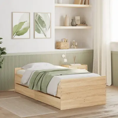 The Living Store Posteljni okvir s predali sonoma hrast 90x200 cm - Posteljni Okvir