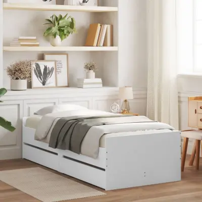 The Living Store Posteljni okvir s predalom bel 90x190 cm - Posteljni Okvir