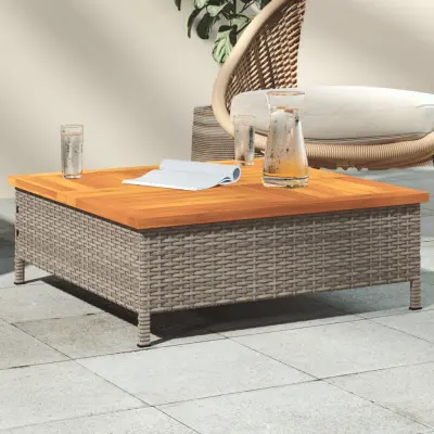 The Living Store Vrtna miza siva 70x70x25 cm ratan in akacijev les - Vrtna Mizica