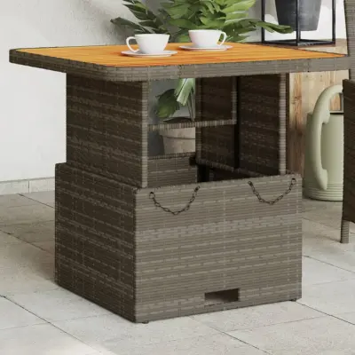 The Living Store Vrtna miza siva 80x80x71 cm poli ratan in akacijev les - Vrtna Miza