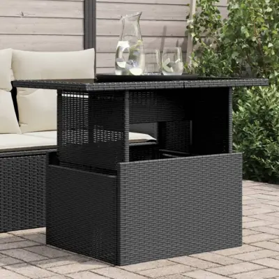 The Living Store Vrtna miza s stekleno ploščo črna 100x55x73 cm poli ratan - Vrtna Miza