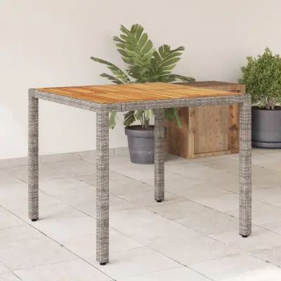 The Living Store Vrtna miza z leseno mizno ploščo siva 90x90x75 cm poli ratan - Vrtna Miza