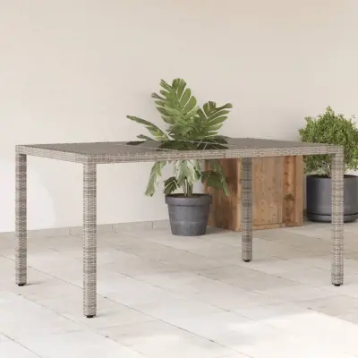 The Living Store Vrtna miza s stekleno ploščo siva 150x90x75 cm poli ratan - Vrtna Miza