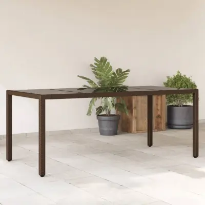 The Living Store Vrtna miza s stekleno ploščo rjav 190x90x75 cm poli ratan - Vrtna Miza