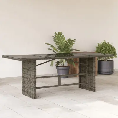 The Living Store Vrtna miza s stekleno ploščo siva 190x80x74 cm poli ratan - Vrtna Miza