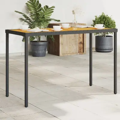 The Living Store Vrtna miza z leseno akacijevo ploščo črna 115x54x74 cm PE ratan - Vrtna Miza