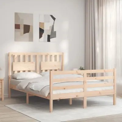 The Living Store Posteljni okvir z vzglavjem 140x190 cm trden les - Posteljni Okvir