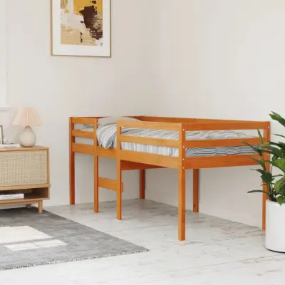 The Living Store Visoka postelja voščeno rjava 90x190 cm trdna borovina - Visoka Postelja