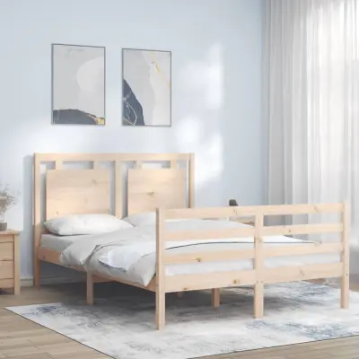 The Living Store Posteljni okvir z vzglavjem 140x190 cm trden les - Posteljni Okvir